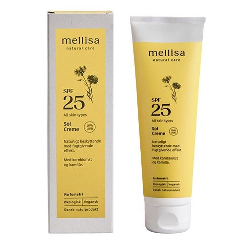 Mellisa solcreme, faktor 25, med kornblomst og kamille